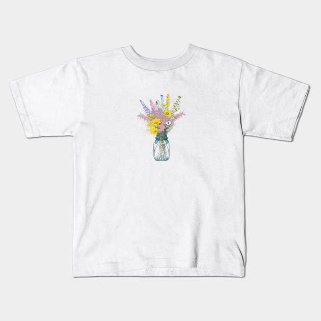 Bouquet in a Mason Jar Kids T-Shirt by Yolanda.Kafatos